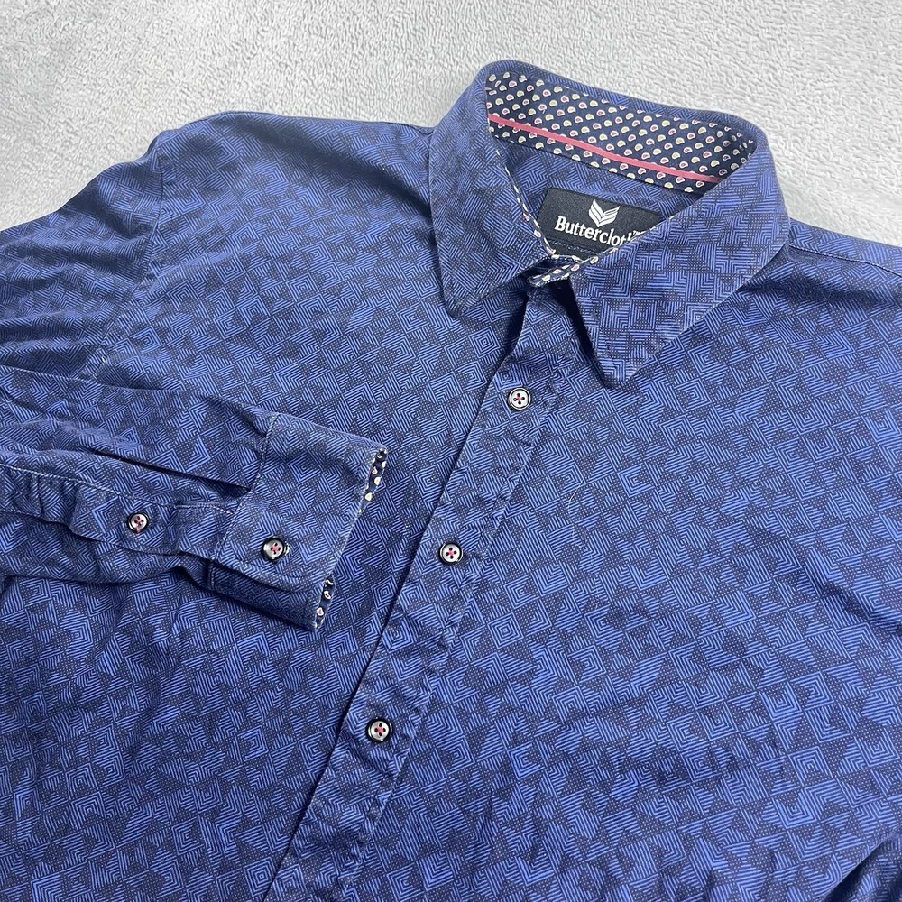 Butter Cloth Shirt Men XL Blue Regular Fit Stretch Flip Cuff Button Down
